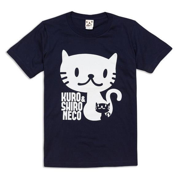 SCOPYネコTシャツ「しろ＆くろねこさん」 ネイビー