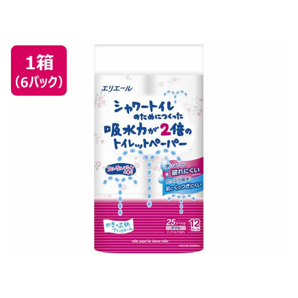 大王製紙 シャワートイレ 吸水力が2倍 12ロール W25m フラワー×6個 F377277