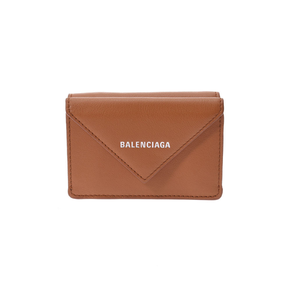 BALENCIAGA バレンシアガ ペーパーミニ ウォレット ブラウン 391446 ユニセックス カーフ 三つ折り財布 新品