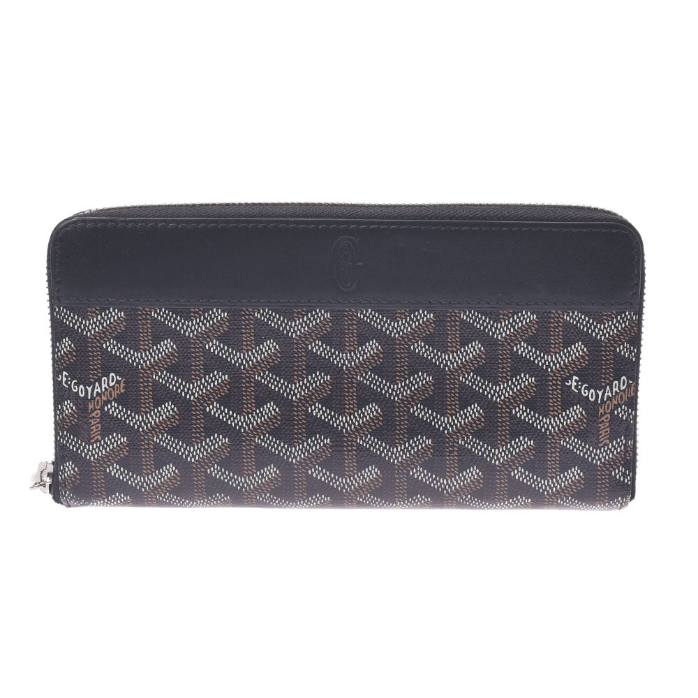 GOYARD ゴヤール ヘリンボーン ラウンドファスナー 黒 ユニセックス PVC/カーフ 長財布 ABランク 中古 