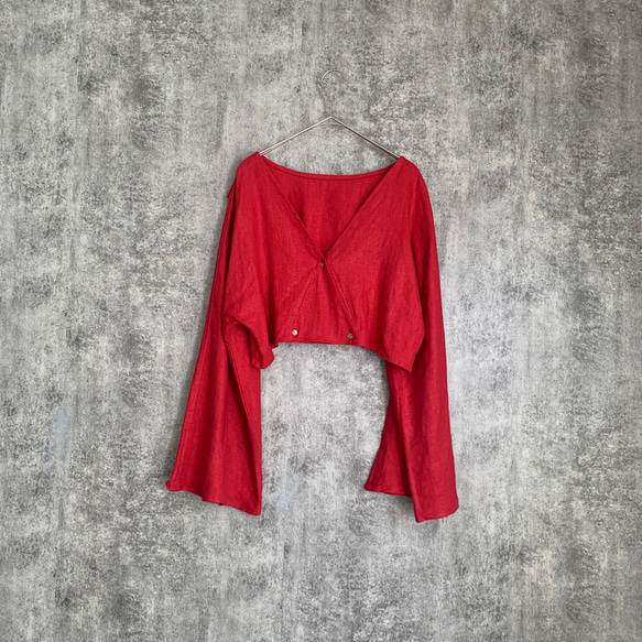 リネンの長袖ボレロ　2way linen long sleeve bolero