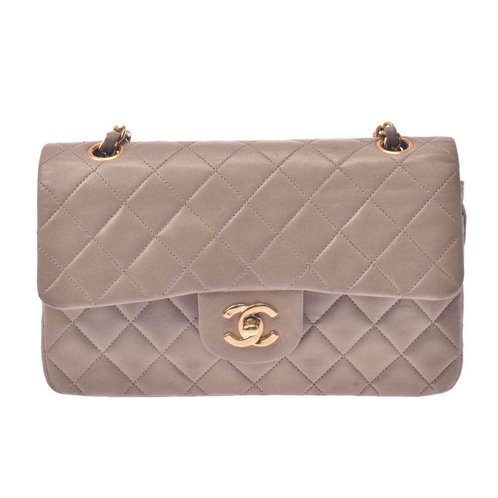 CHANEL シャネル マトラッセ チェーンショルダー 23cm ニ重蓋 ベージュ ゴールド金具 レディース ラムスキン ショルダーバッグ Bランク 中古 