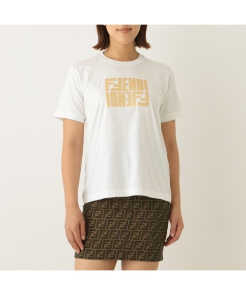 フェンディ Tシャツ トップス ロゴ ホワイト レディース FENDI FS7254 AKS4 F0ZNM