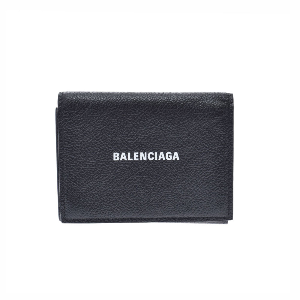 BALENCIAGA バレンシアガ チェーン付きコンパクトウォレット 黒 シルバー金具 593807 メンズ レザー 三つ折り財布 ABランク 中古 