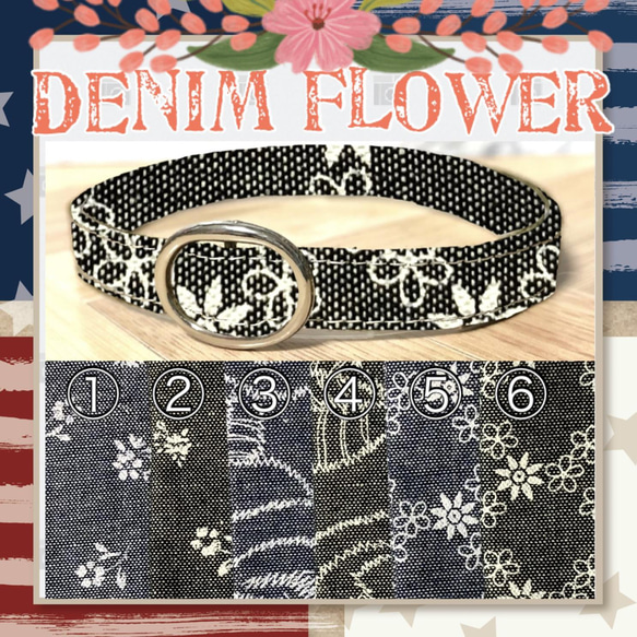 Denim Flower＊迷子札付＊猫の首輪