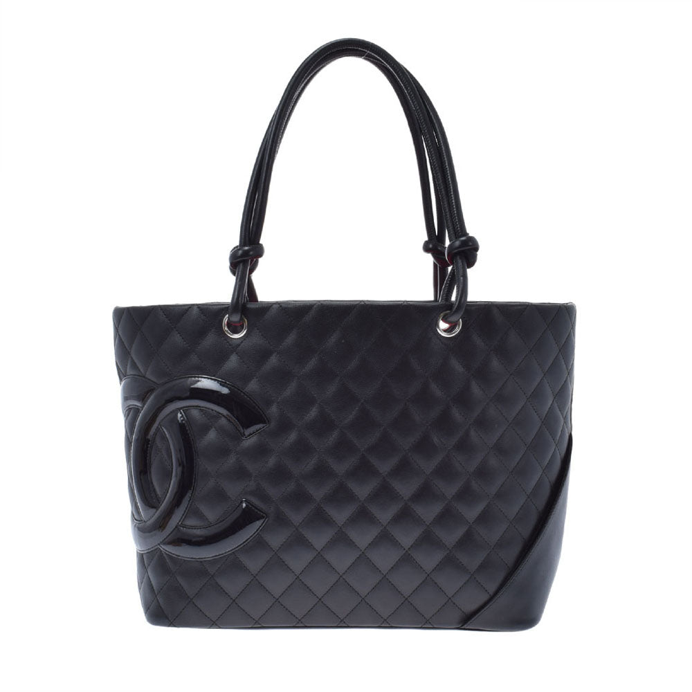 CHANEL シャネル カンボンライン ラージトート 黒/黒 レディース レザー トートバッグ Aランク 中古 