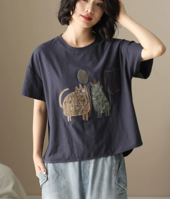 初春.  100％綿.無地.コットンTシャツ ショート丈半袖トップス