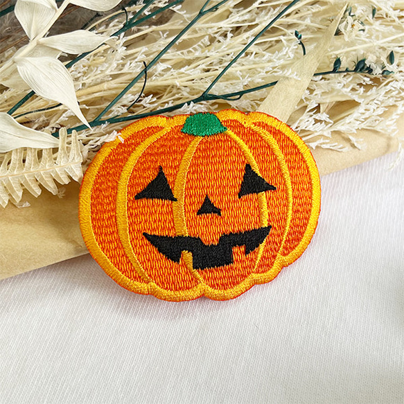 ハロウィン 刺繍ワッペン アップリケ ジャック・オ・ランタン かぼちゃ カボチャ アイロンワッペン【wap-030】