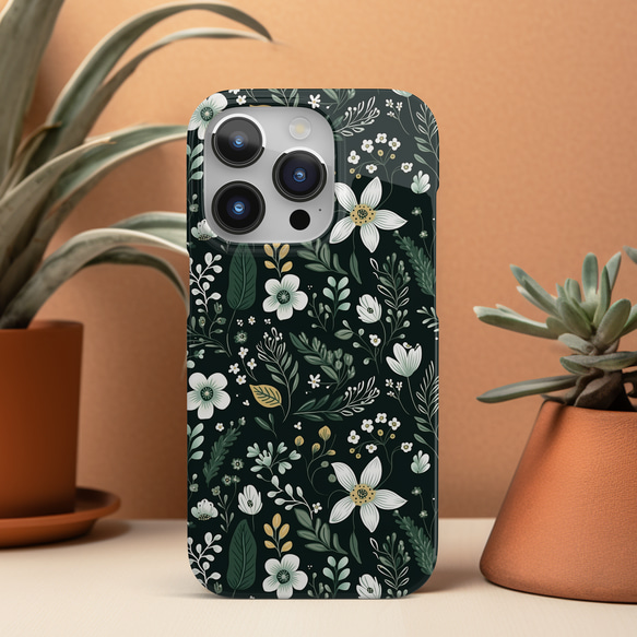 DARK GREEN WILD FLOWER iPhoneハードケース 大人可愛い 花柄