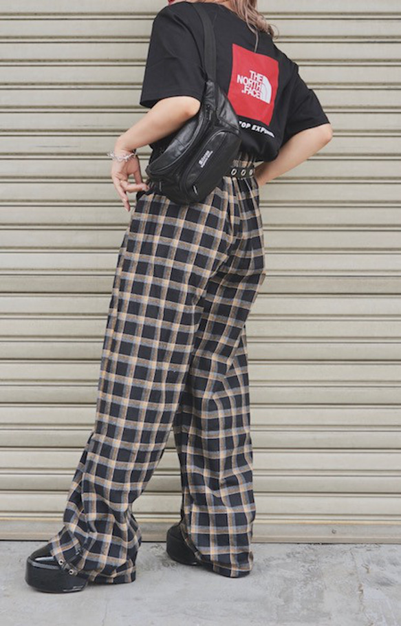 2way Tartan Check Pants (black-beige) ロングパンツ ブラック 黒 ストリート