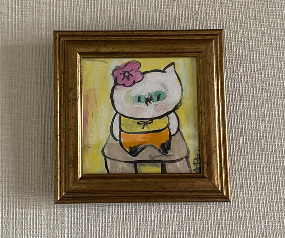 絵画。原画【椅子の上に立っているかわいい猫ちゃん】