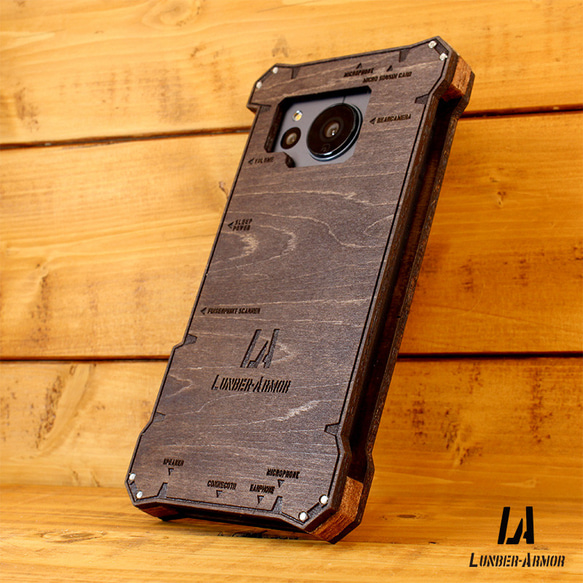 AQUOS sense7 plsu ケース 木製 ウッド wood case 木 本革 耐衝撃 LUNBER ARMOR