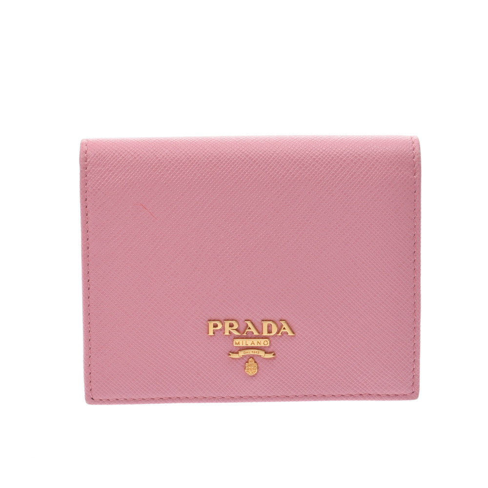 PRADA プラダ コンパクトウォレット ピンク 1MV204 レディース サフィアーノ 二つ折り財布 Aランク 中古 