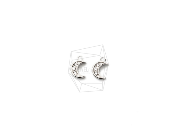 PDT-2379-R【2個入り】クレセントペンダント,Cubic Zirconia Setting Crescent