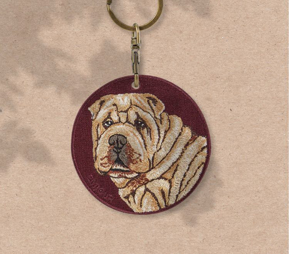 キーホルダー 犬 刺繍 チャーム 動物 愛犬 シャーペイ プレゼント ギフト  両面 ストラップ or-041