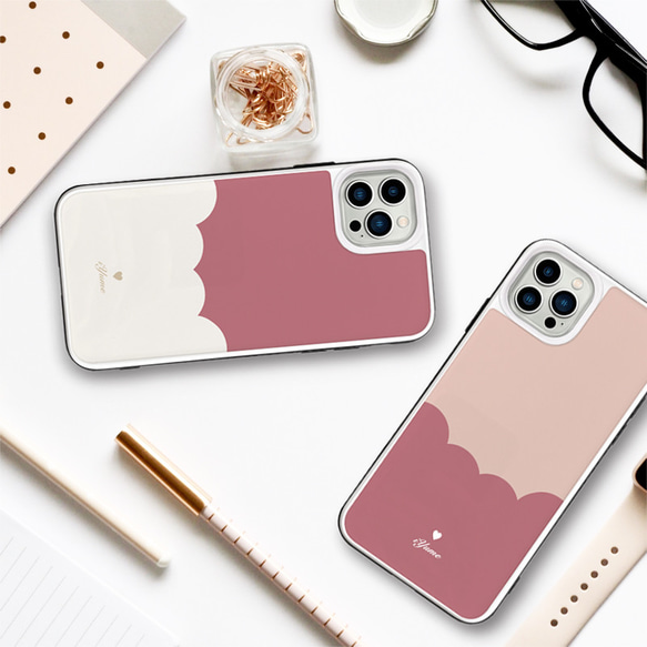 スマホケース バイカラー＊桜　＜強化ガラス+TPU＞　iPhoneケース 名入れ iPhone14 13Pro