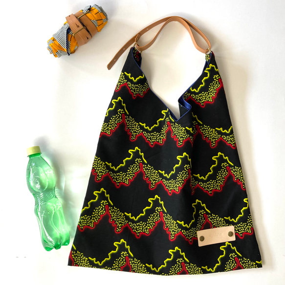 ［Epidote]African print × Real leather Folding bag /volcano