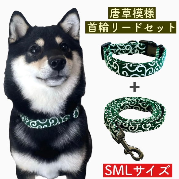 NEW ペットグッズ 首輪 リード セット 唐草 模様 シンプル 犬 猫 お散歩 衣装 ブランド 簡単