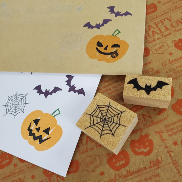 Halloweenスタンプ【こうもり＋蜘蛛の巣】