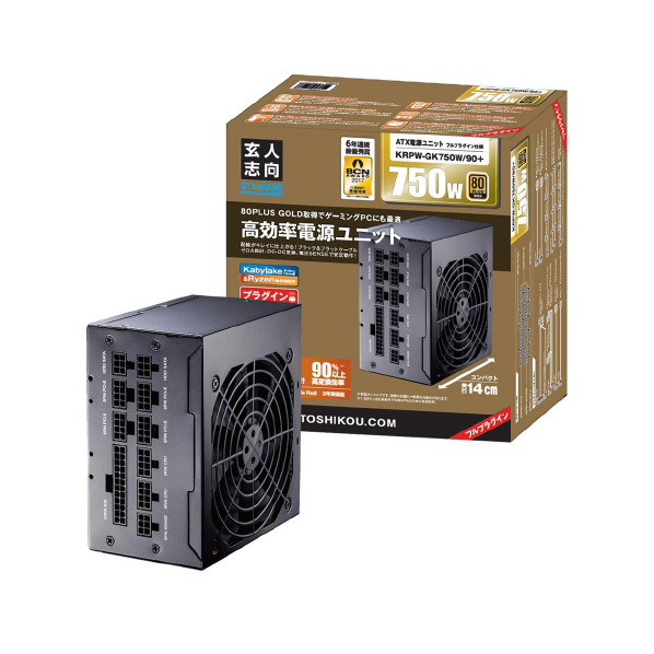 玄人志向 80PLUS GOLD取得 ATX電源 750W(フルプラグインタイプ) 玄人志向 電源 80+ Gold GKシリーズ KRPW-GK750W/90+