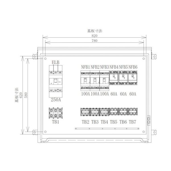 セフティー電気用品 セフティー 仮設動力分電盤 P250ーN6 6回路(100A×3)(60A×3) P250-N6 1個 340-2906（直送品）