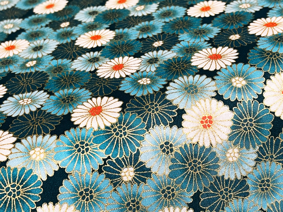 makower uk 110cm x 50cmずつ切売 - Chrysanthemums / Emerald+Gold