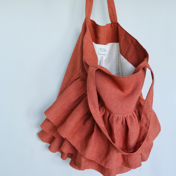 European linen big frill bag (terracotta)