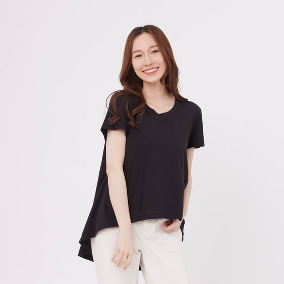 Soft cotton Rounded bottom hem Tee / Black