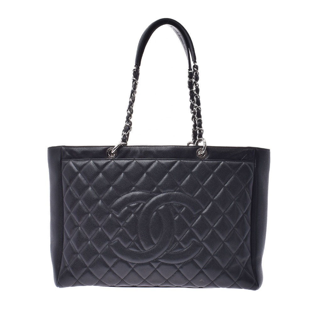 CHANEL シャネルマトラッセ デカチェーントートバッグ  黒 シルバー金具 レディース キャビアスキン トートバッグ  中古