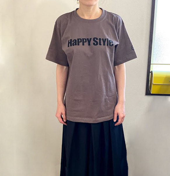 ロゴＴシャツ　Happy Style　チャコール　レディース　メンズ　コットン100%