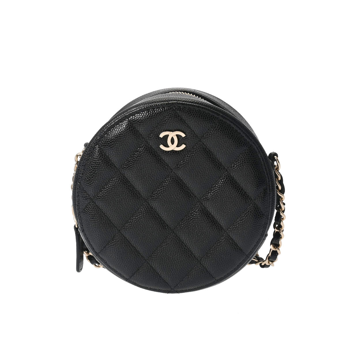 CHANEL シャネル マトラッセ ラウンドチェーン 黒 シャンパンゴールド金具 レディース キャビアスキン ショルダーバッグ ABランク 中古 