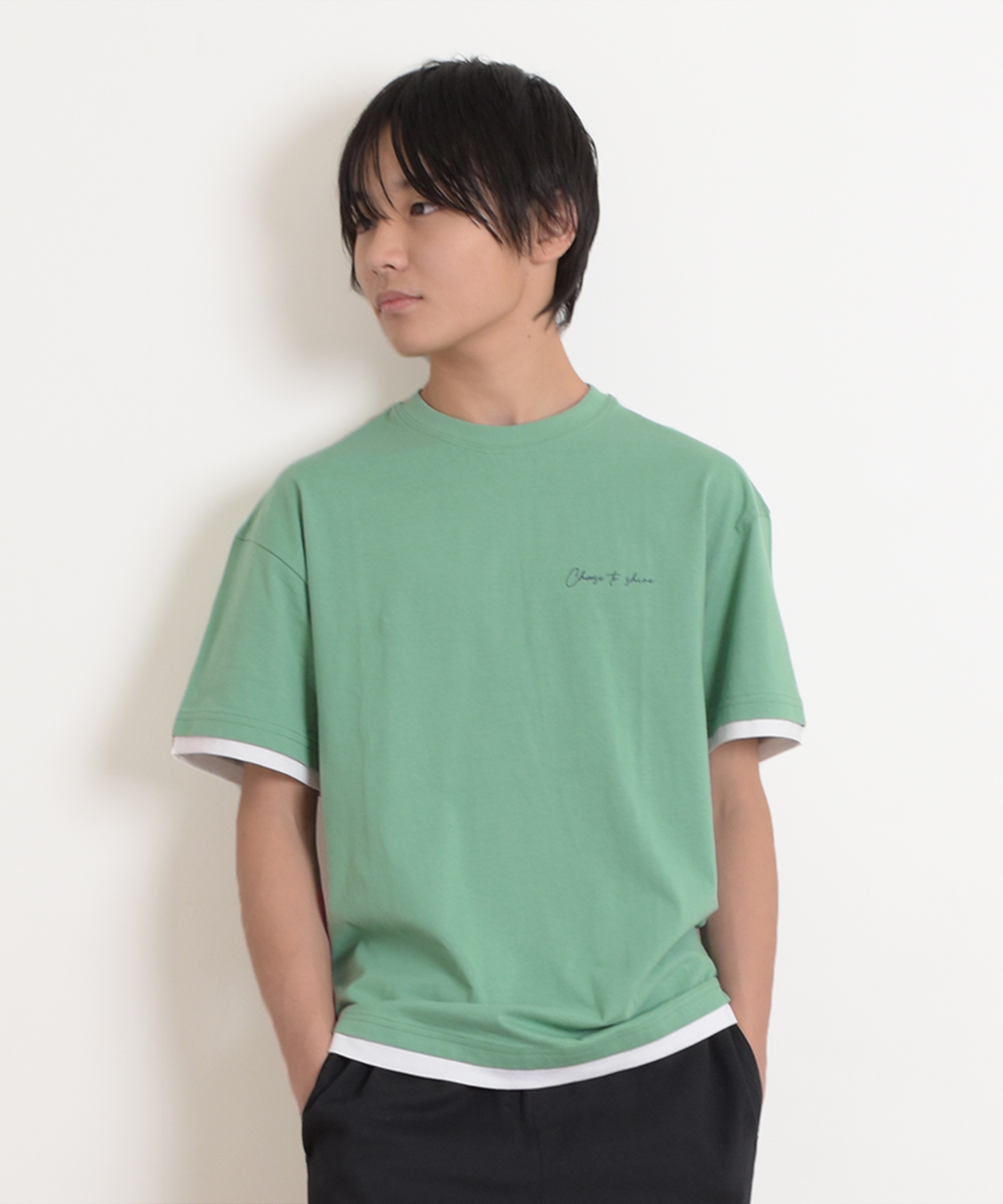 グラソス/ワンポイントロゴ裾レイヤード半袖Tシャツ