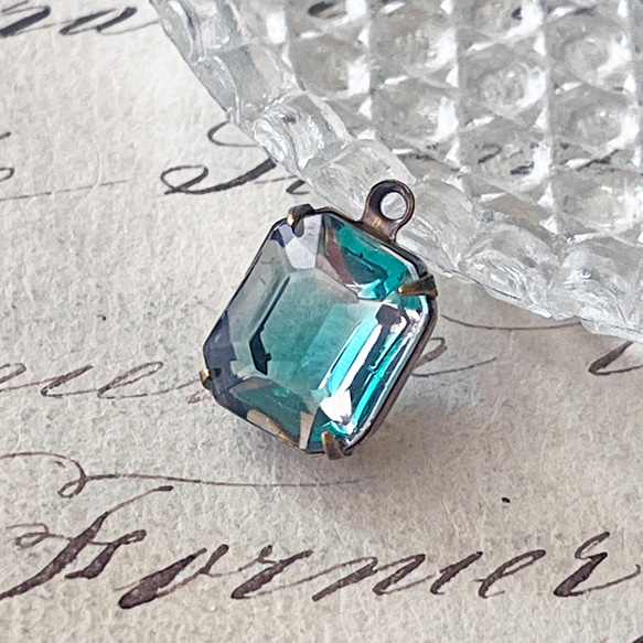 Glass Pendant Octagon 約15mm×10mm [PDT-1005]＊1個＊Vintage＊