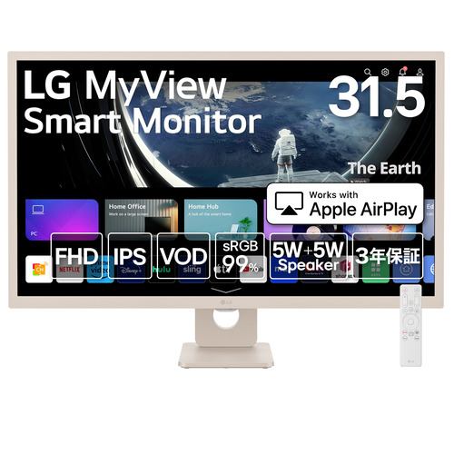 LGエレクトロニクス 32SR50F-E MyView Smart Monitor 31.5型／IPS／フルHD／sRGB 99%／webOS23／3辺フレームレスベージュ