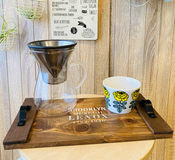 カフェトレイ　木製トレー　カフェテーブル　コーヒープレート　おうちカフェ　アイアンハンドル