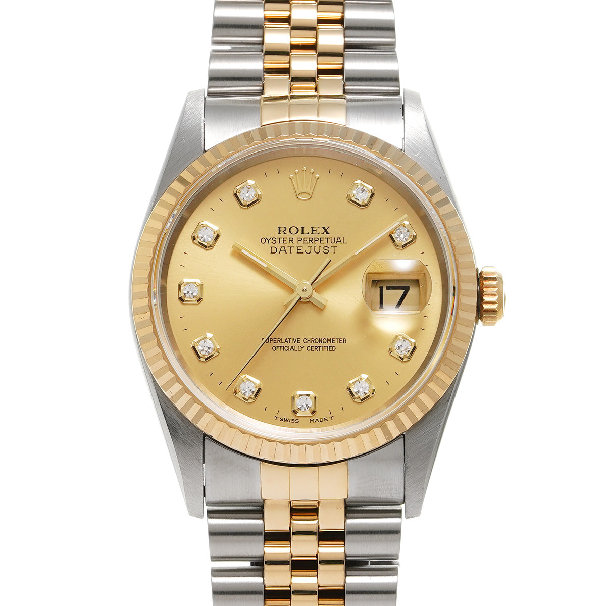 ROLEX ロレックス デイトジャスト 10Pダイヤ 16233G メンズ YG/SS 腕時計 自動巻き シャンパン文字盤 Aランク 中古 