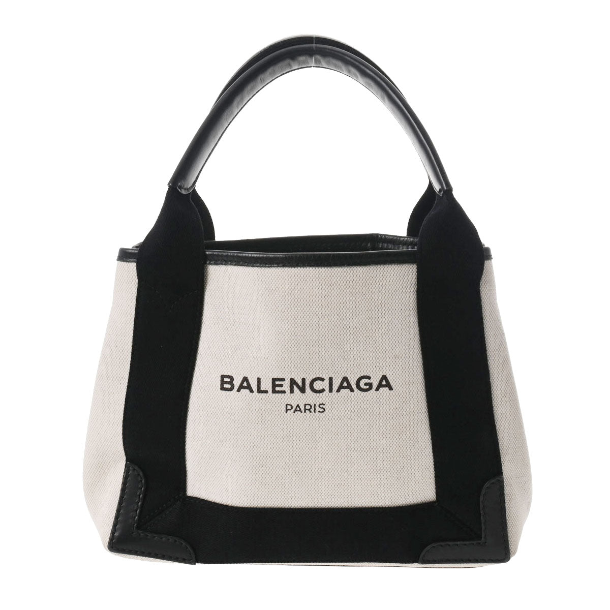 BALENCIAGA バレンシアガ ネイビーカバス XS 黒/白 シルバー金具 390346 レディース レザー キャンバス ハンドバッグ ABランク 中古 