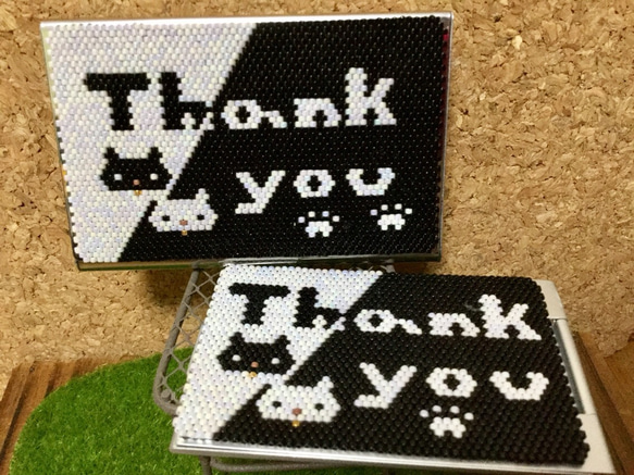 Creema限定 お買い得セット Thankyou白黒猫ちゃん名刺入れと折りたたみ式鏡