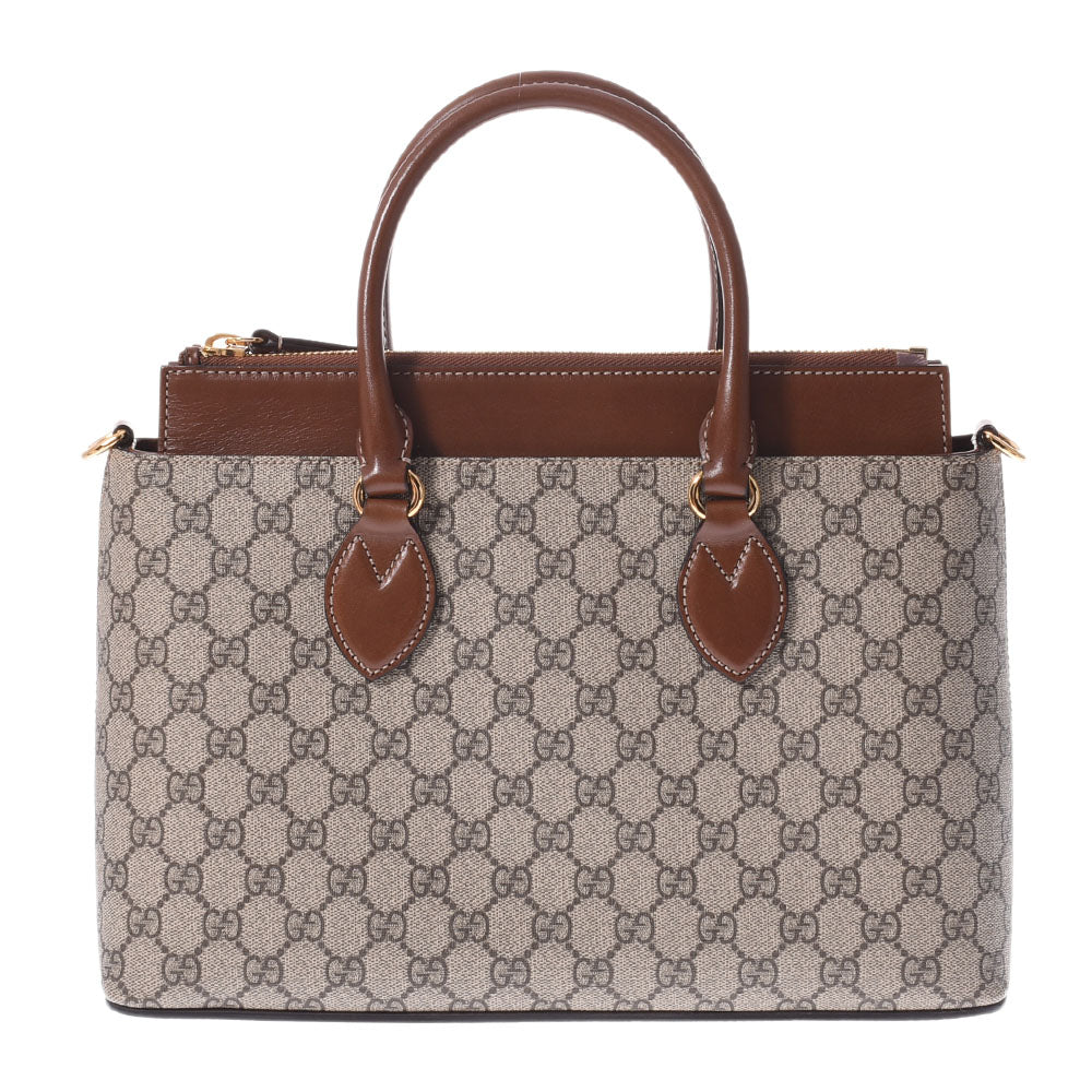 GUCCI グッチ GGスプリーム 2WAY スモール ブラウン ゴールド金具 409534 レディース GGスプリームキャンバス PVCレザー トートバッグ Aランク 中古 