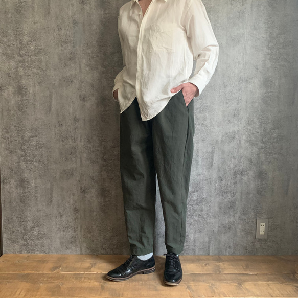 和紙コットンのテーパードパンツ　カーキ/ネイビー　Washi &Cotton taperd pants