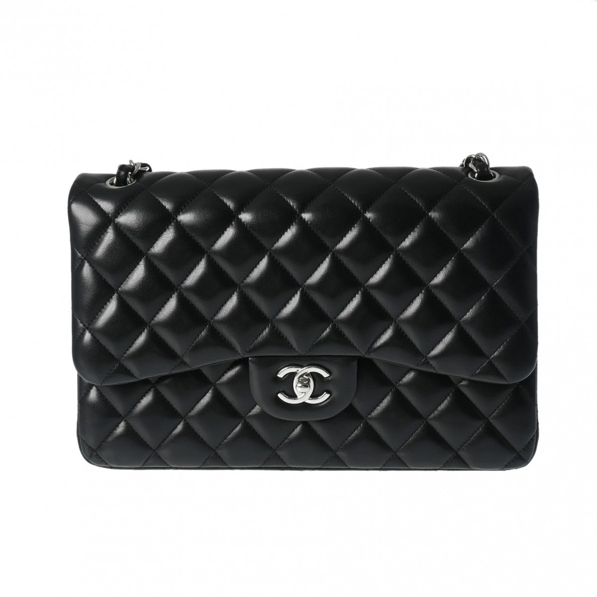 CHANEL シャネル マトラッセ チェーンショルダー Wフラップ 30cm 黒 シルバー金具 A58600 レディース ラムスキン ショルダーバッグ Aランク 中古 