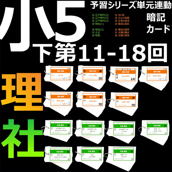 中学受験 暗記カード【5年下 社会・理科11-18回】 組分けテスト対策