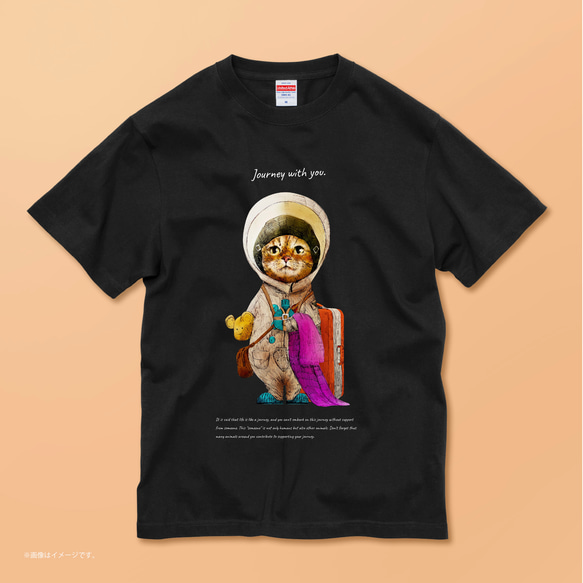 「Journey with you ついてくるネコ」コットンTシャツ/送料無料