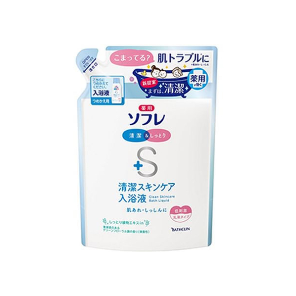 バスクリン 薬用ソフレ 清潔スキンケア入浴液 つめかえ用 600mL FCR6158