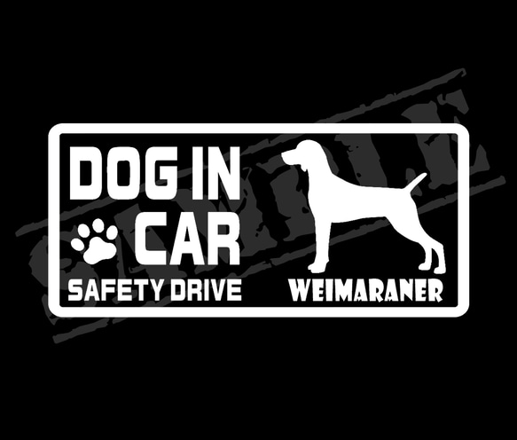 『DOG IN CAR ・SAFETY DRIVE・ワイマラナー①』ステッカー　8cm×17cm