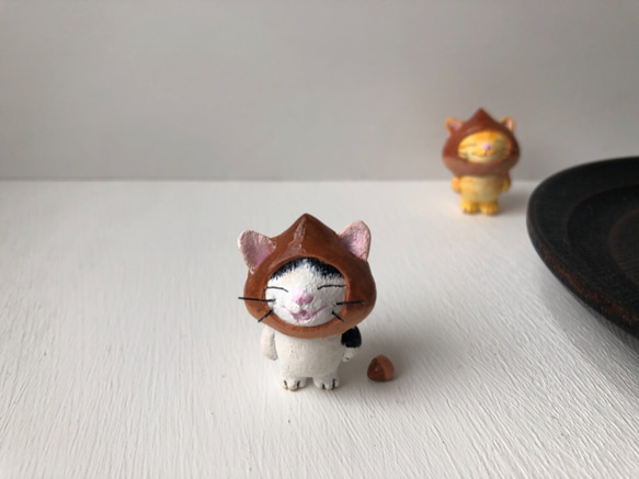 《再販》栗をかぶった猫さん 白黒　受注制作