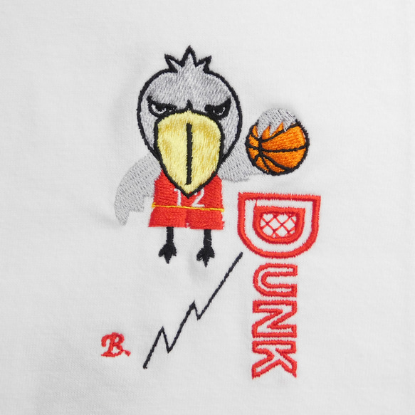 飛び跳ねるハシビロコウ×DUNKの刺繍入りＴシャツ　6.2オンス　男女兼用　バスケ