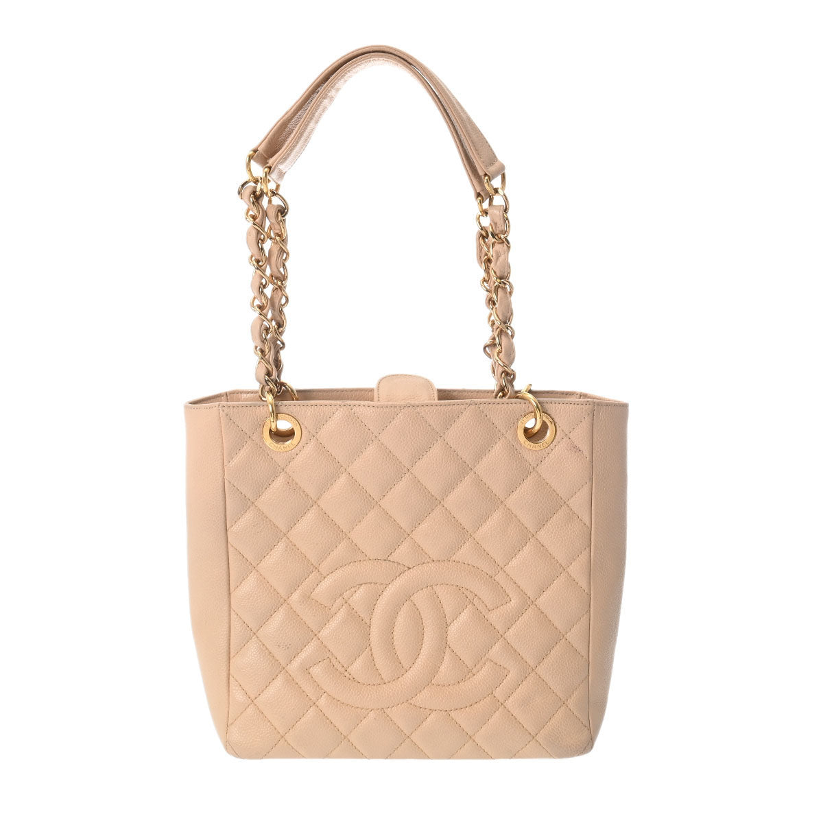 CHANEL シャネル PST プチショッピングトート ベージュ ゴールド金具 A18004 レディース キャビアスキン ハンドバッグ Bランク 中古 