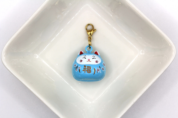 【New】シャララーンねこだるま水琴鈴チャーム　水色