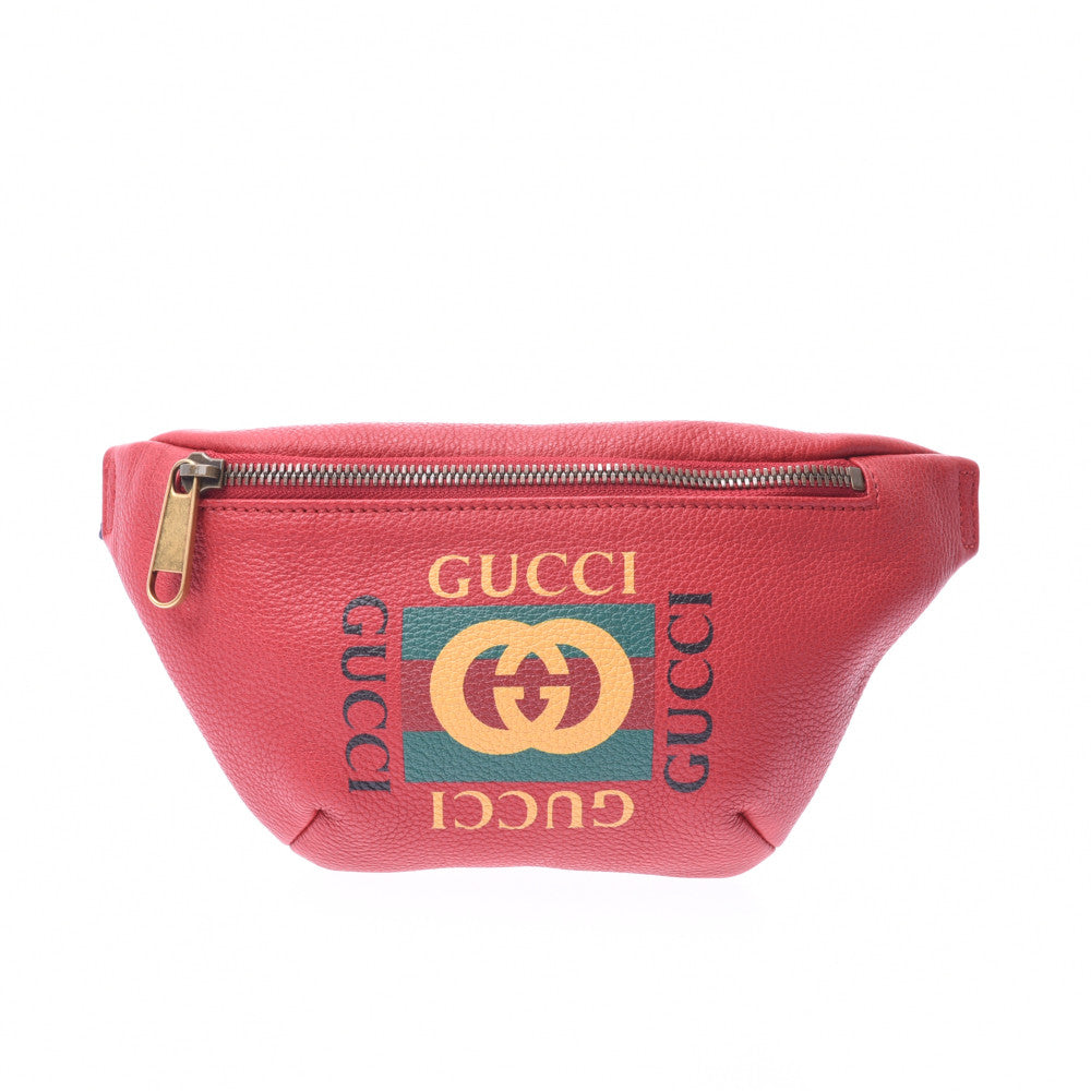 GUCCI グッチ グッチプリント スモールベルトバッグ 赤 527792 ユニセックス カーフ ボディバッグ 新同 中古 